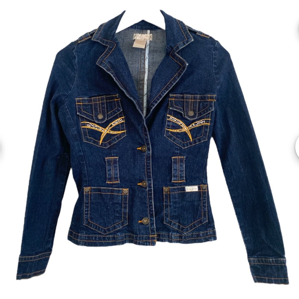 Y2K Baby Phat Denim Jacket 90s Jean Jacket with Gold details Large